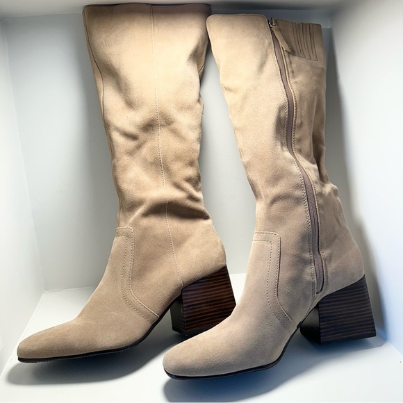 AQUA COLLEGE Women’s Tori Waterproof Suede Tall Boots Taupe Size 10 New - Picture 3 of 16